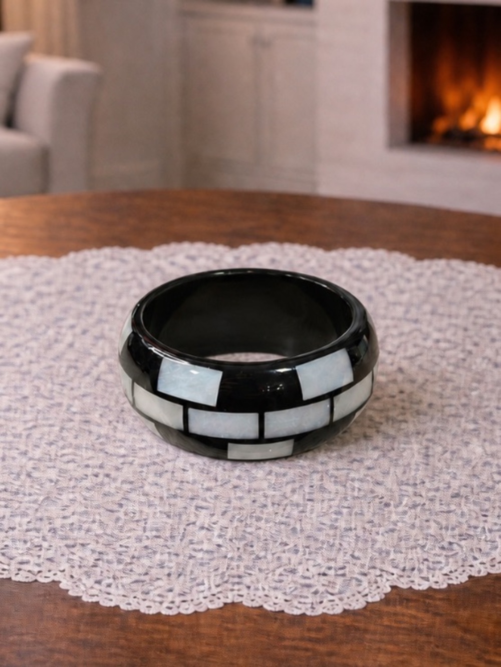 Vintage Resin Bangle With Mother Of Pearl Inlay